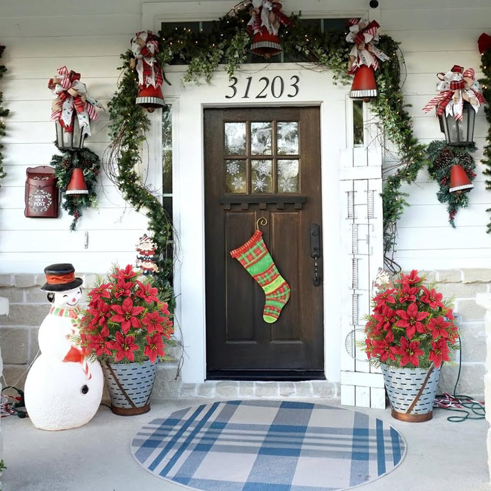 2 Packs 23.6" Poinsettia Flowers Artificial Trees for Outdoor