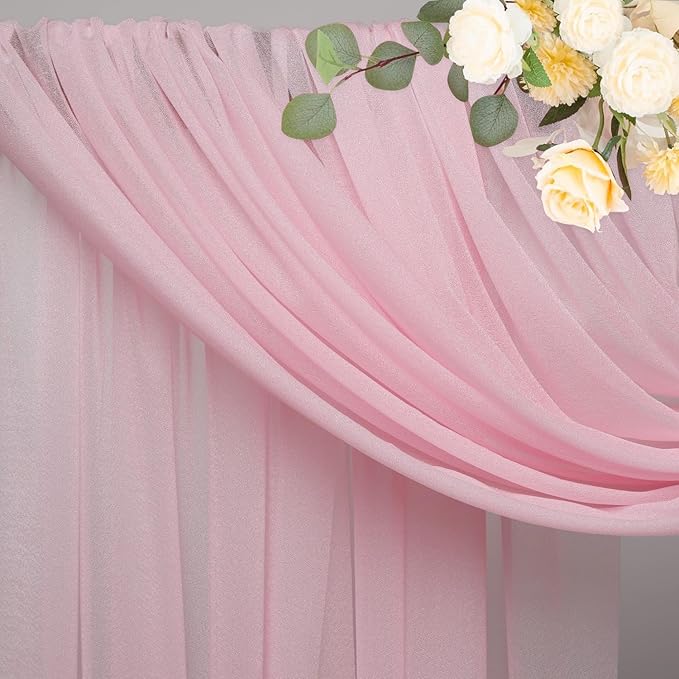 Wokceer Blush Pink Wedding Arch Draping Fabric Backdrop 4 Panels 28.7" X 20FT Sheer Drapes Fabric for Wedding Arbor Ceremony Party