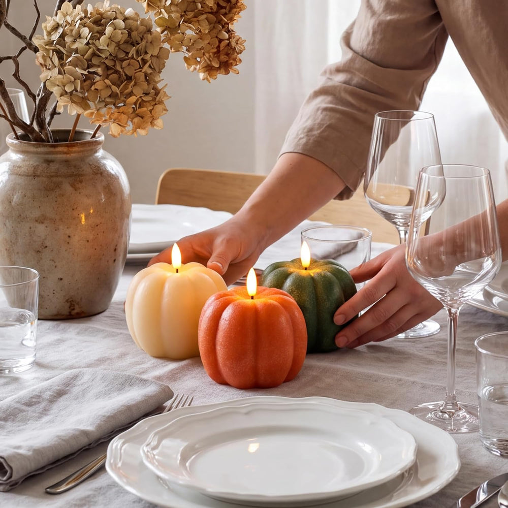 Fall Decor, Fall Decorations for Home, Flameless Pumpkin Candles, Set of 3