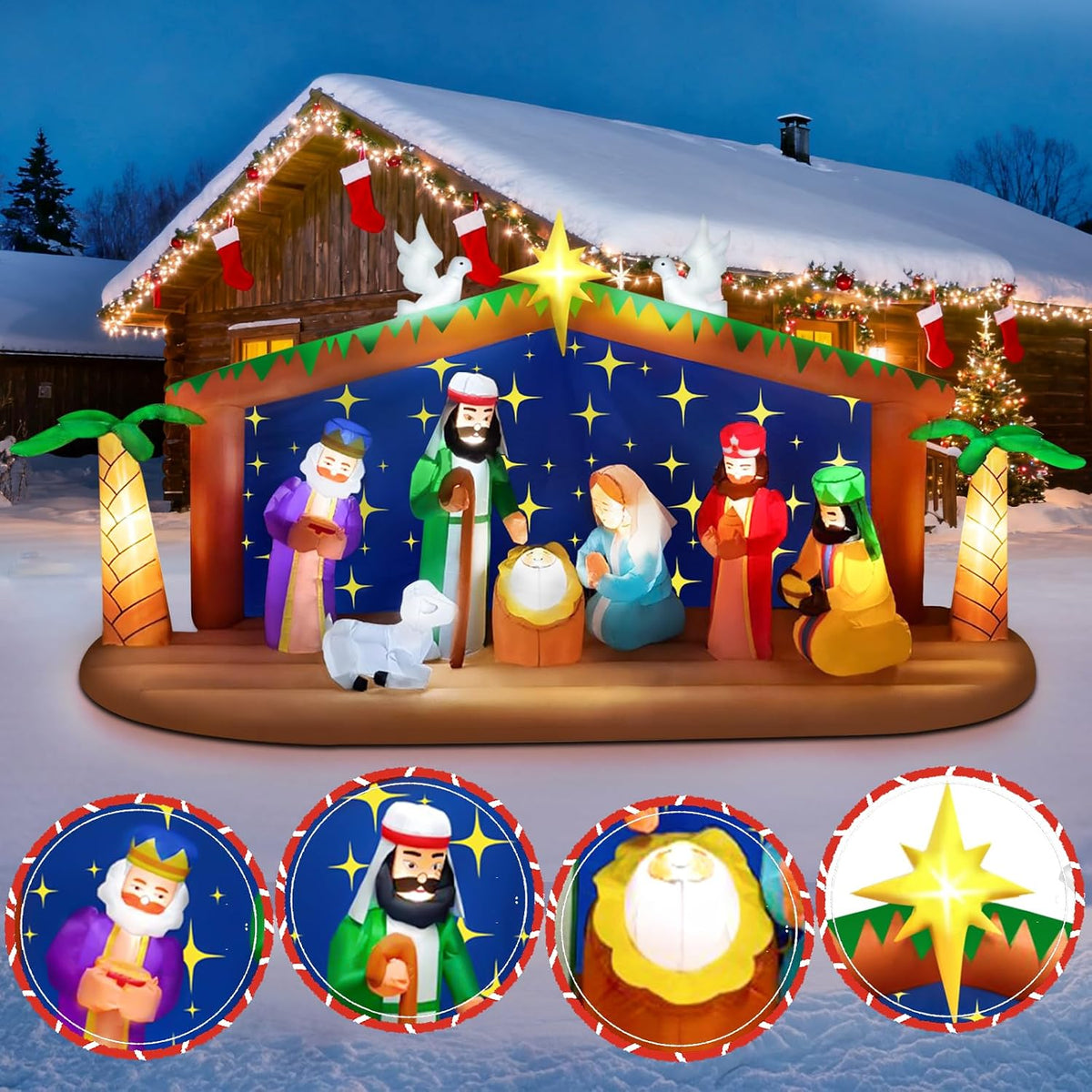 kalolary 12ft long christmas inflatable nativity scene, package contents