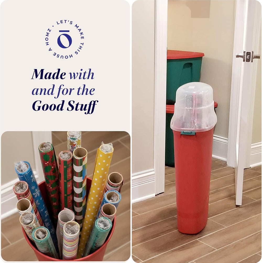 HOMZ Seasonal Holiday Gift Wrap Organizer, Red & Clear, 2-Pack