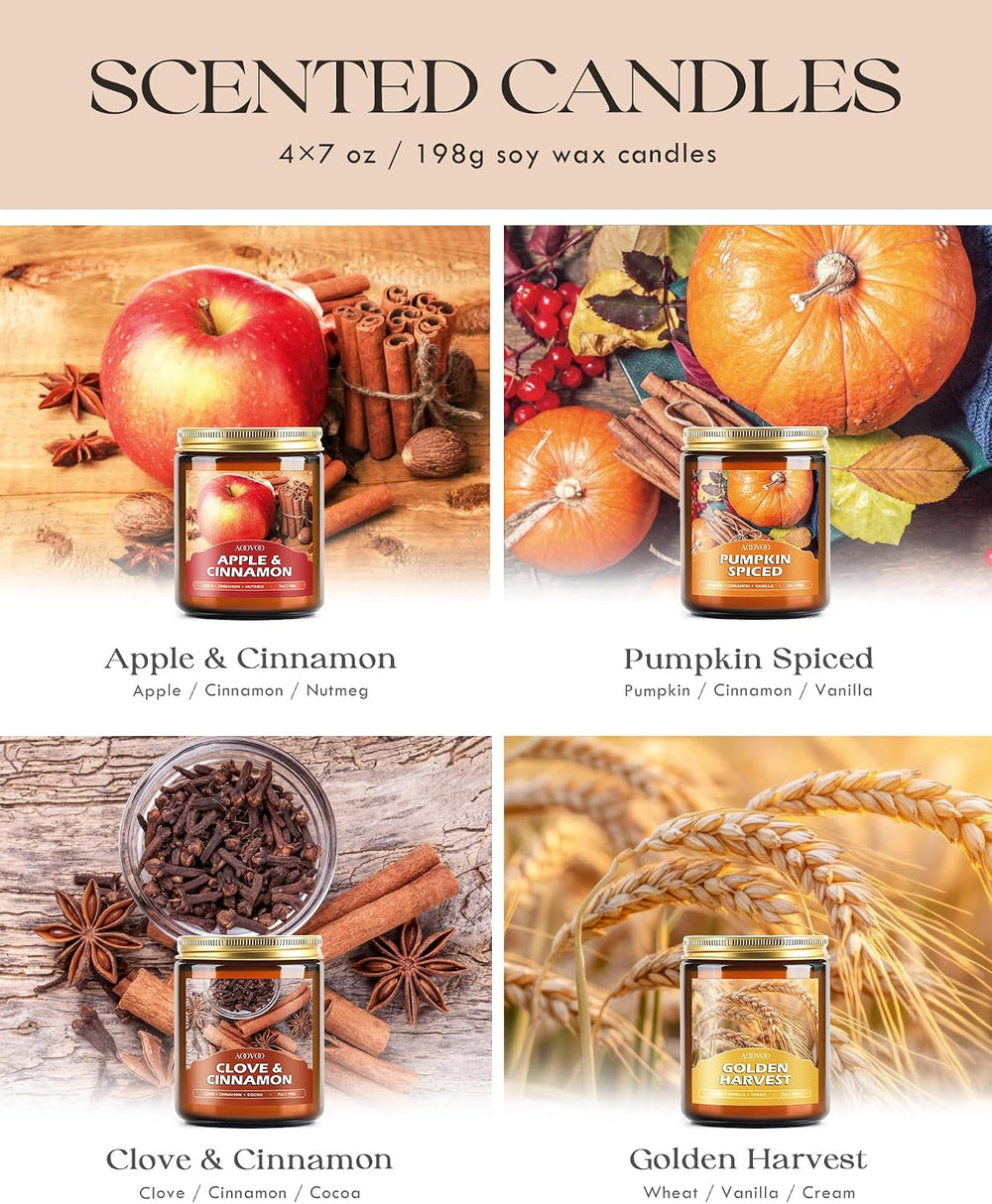 AOOVOO Fall Candles Set - 4 Pack Candles for Home Scented, 28 oz Natural Soy ...