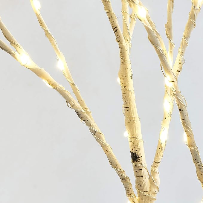 LITBLOOM Lighted White Twig Branches 32IN 100 LED with Timer Battery Operated, Artificial Tree Branch with Warm White Lights for Holiday Xmas Home Decoration Indoor Outdoor Decor