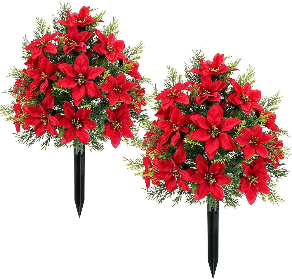 2 Packs 23.6" Poinsettia Flowers Artificial Trees for Outdoor
