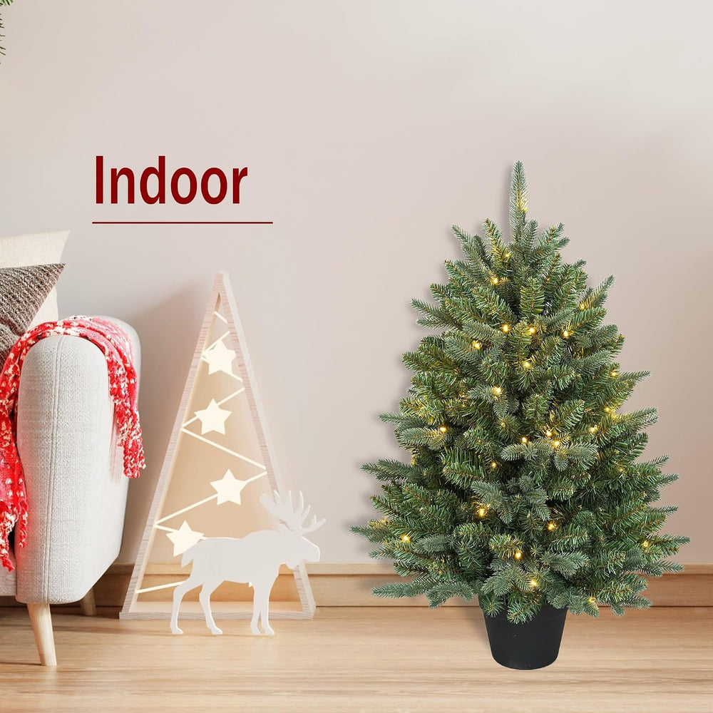 3Ft Pre-Lit Artificial Christmas Tree Tabletop with 70 Warm Lights Battery Op...