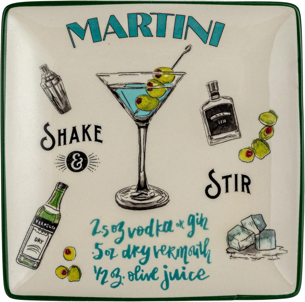 Creative Co-Op Stoneware Plate Set with Cocktail Recipes Design Styles, Multi...