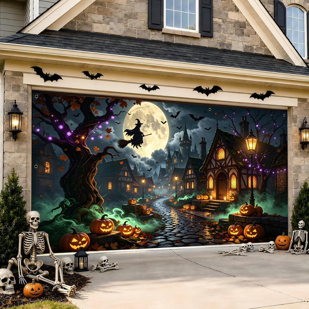 7x16ft Garage Door Halloween Cover Haunted House Halloween Garage Decor