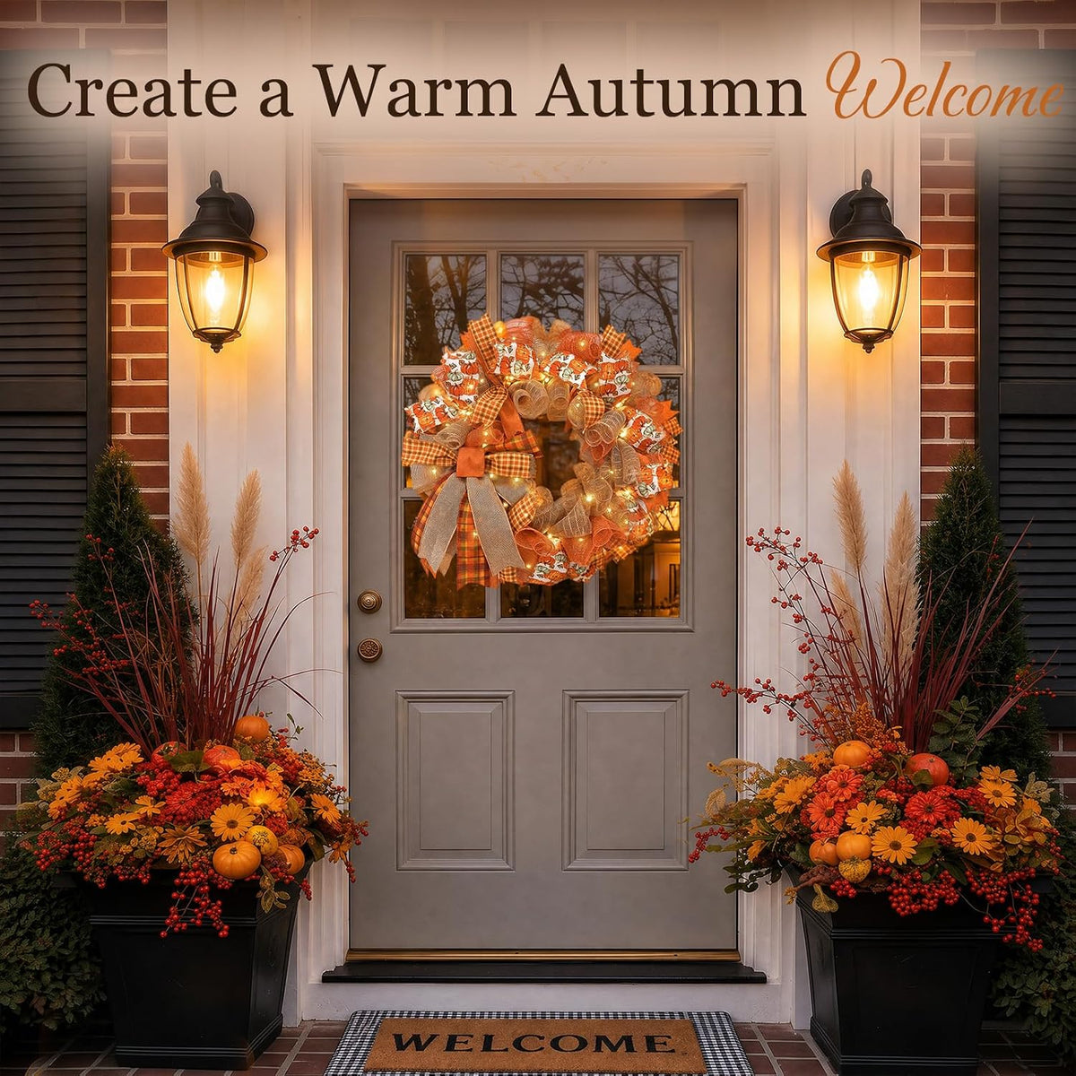24 Inch Fall Wreaths for Front Door, Pumpkin Wreath