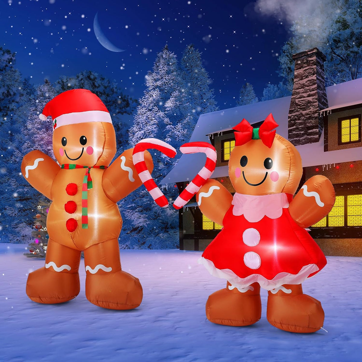 Soulchen 2 Sets 5 ft Christmas Gingerbread Man Inflatable Outdoor with LED