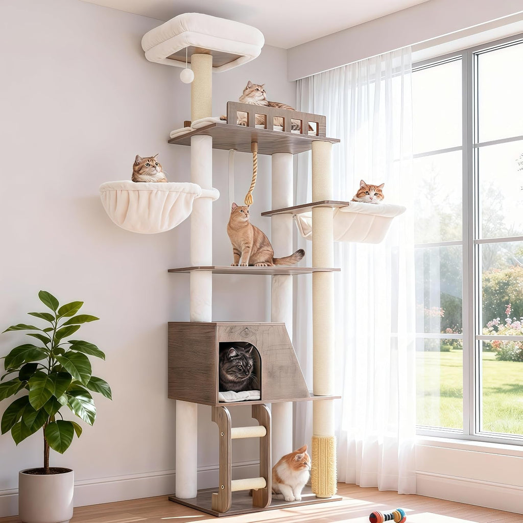 Hey-brother Wooden Cat Tree, Furniture Tower with Large Platforms, MPJ121SG