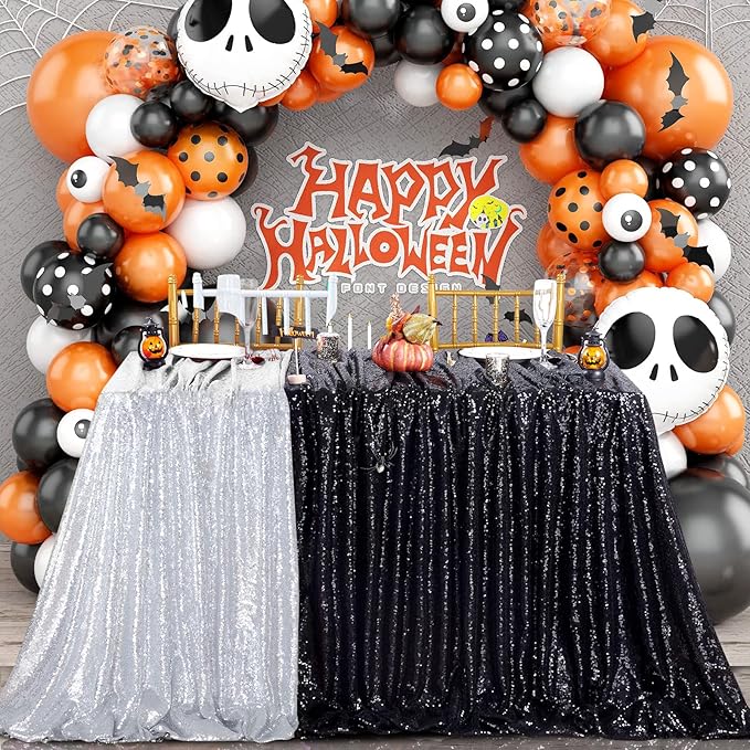 QueenDream Tablecloth 90x156 Rectangle Sequin Tablecloth Black Wedding Table Linens Glitter Birthday Bridal Party Indoor Outdoor Decorations