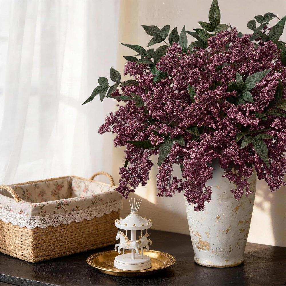 6Pcs 17In Faux Berry Stems, Artificial Nandina Branches Fall Decor