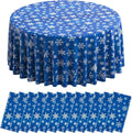 Jectivs 12 Pieces Christmas Snowflake Plastic Party Tablecloth Decorations,Disposable White Snowflake Blue Xmas Round Table Cover Backdrop for Winter Christmas Holiday Party Supplies,84 inch (Blue)
