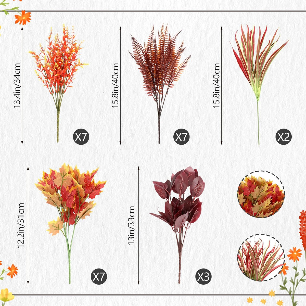 44 Bunches Artificial Fall Flowers Orange Fake Plants for Outdoor