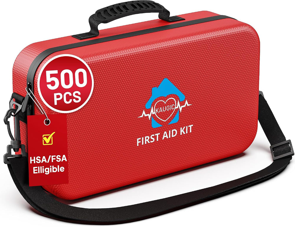 KAUGIC 500PCS Waterproof Hard Shell First Aid Kit, Travel