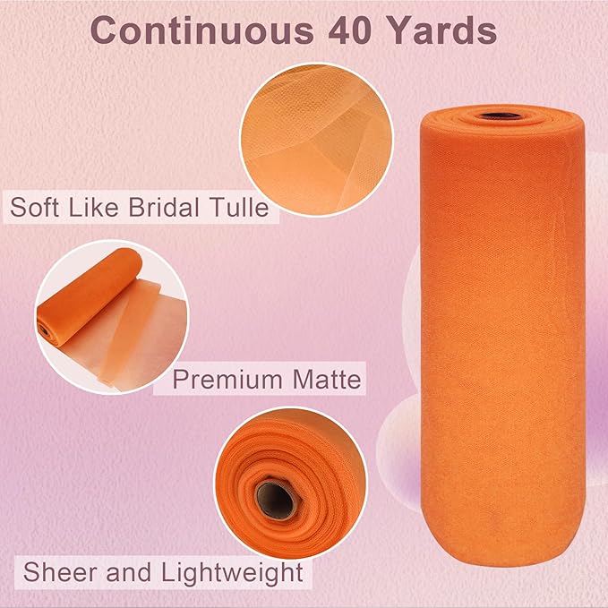Orange Tulle Fabric Roll Spool Bolt (54 Inch by 40 Yards) Large Tulle Wedding Party Decoration, Tutu Skirt, Table Runner, Gift Wrapping, Bridal Shower, Soft & Drape (Orange)