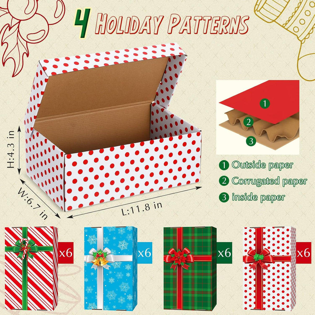 eersida 24 pack large christmas gift boxes with, close-up detail