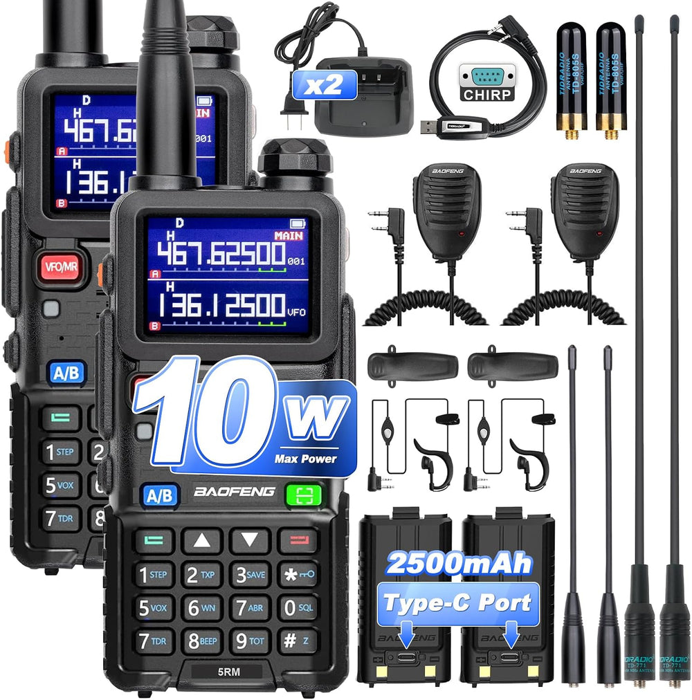 BAOFENG 5RM 10W Ham Radio Handheld Long Range Two Way Radio,NOAA Weather Rece...