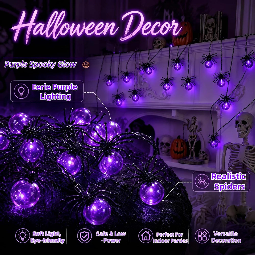 Halloween Lights Outdoor/Indoor,20FT 40LED Purple Spider String Lights