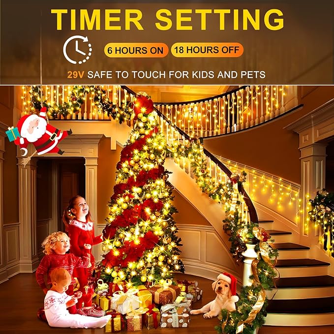 KNONEW Christmas Lights Outdoor Color Changing 400 LED 33ft 11 Modes Curtain Fairy String Light with 75 Drops, Clear Wire LED Lights for Wedding Party Holiday Christmas (Warm White to Multicolor)