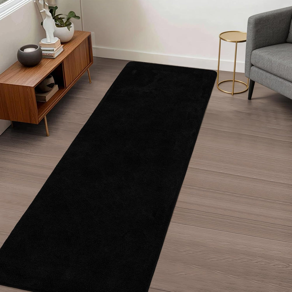 2x6 Black Memory‑Foam Runner Rug, Thick Modern Indoor Carpet for Hallyway