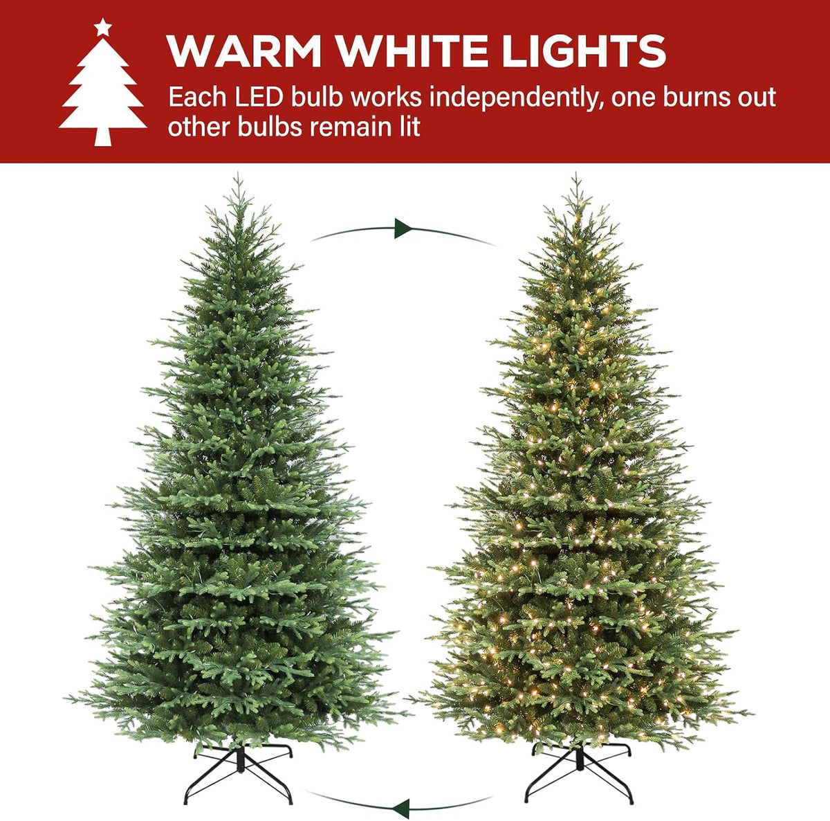 Hykolity 9 ft Prelit Artificial Christmas Tree with 600 Warm White LEDs