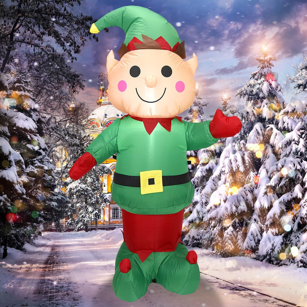 5FT H Christmas Inflatable Christmas Elf Boy with Build-in LED Lights, Blow up Christmas Inflatable Outdoor Indoor Decorations Large Party Yard Decoration