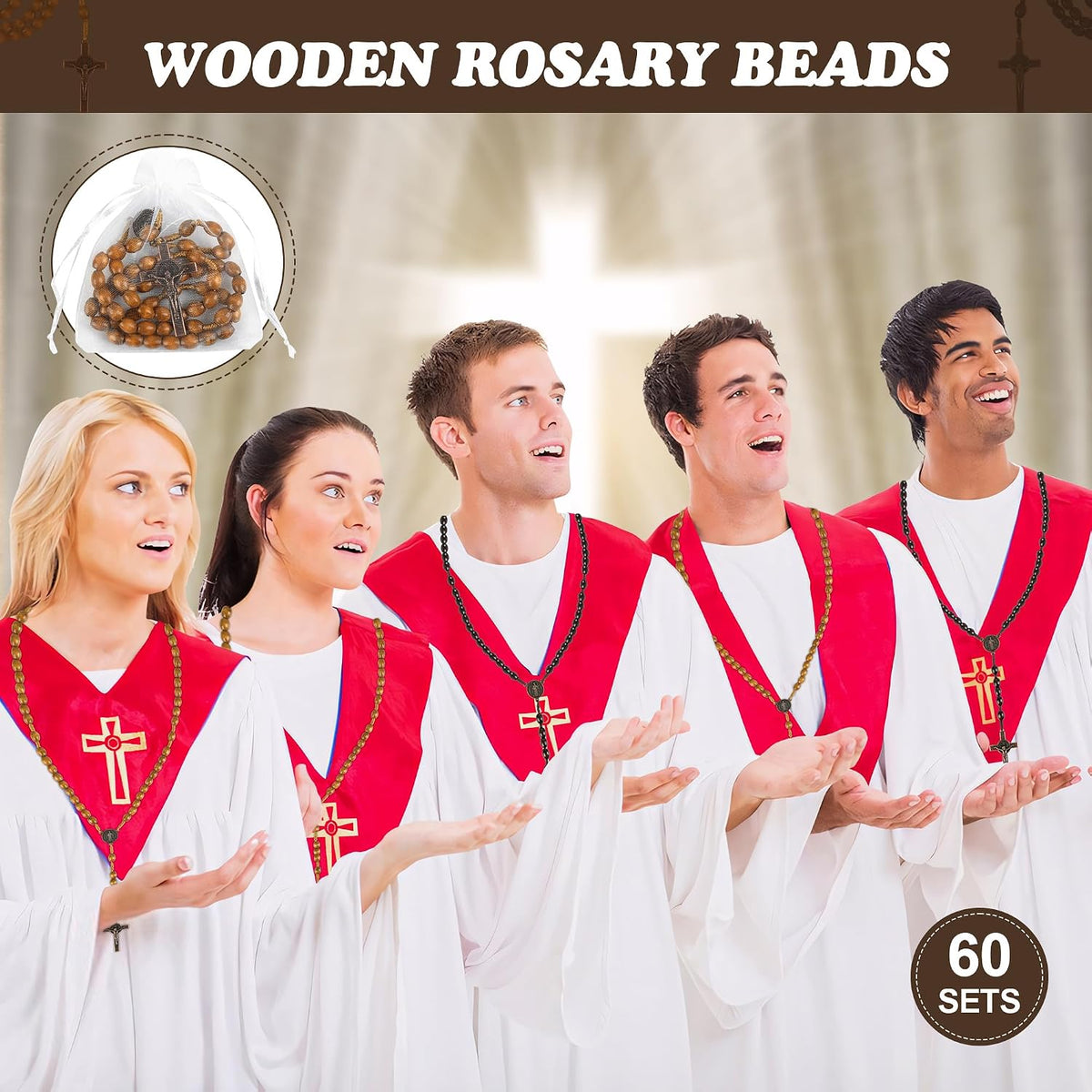 60 set wooden rosary beads bulk wood rosaries showing dimensions