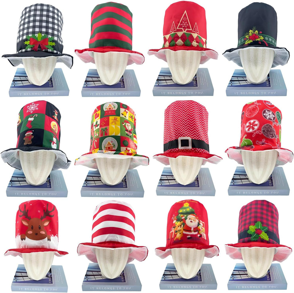 12 Assorted Pattern Funny Christmas Party Top Hats Christmas Novelty Crazy Ha...