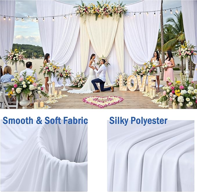 30ftx10ft Wrinkle Free White Backdrop Curtains for Party Background, 6 Panels 5x10ft Silky Polyester Photo Backdrop Drapes Back Drop Cloth for Wedding Birthday Photography Baby Shower Decor