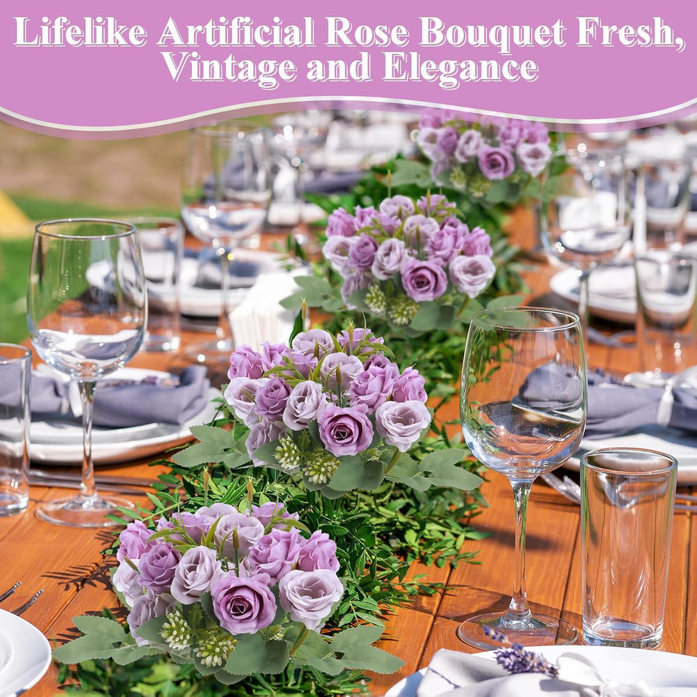 16 Bunches Artificial Rose Bouquet, Purple and Light Purple