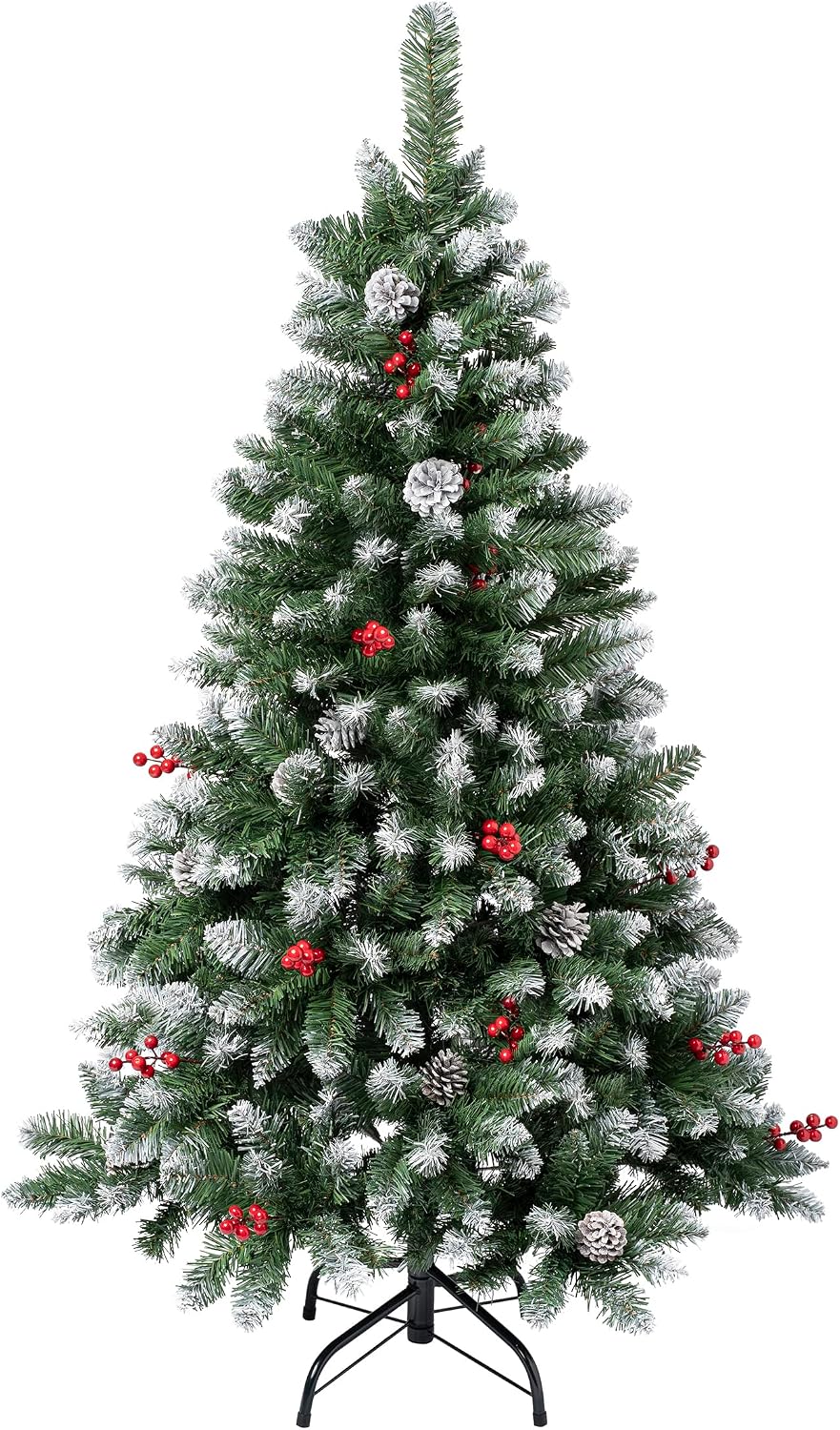 National Tree Company First Frosted Traditions Christmas Tree with Hinged Branches, Pinecones and Red Berries, 4.5 ft