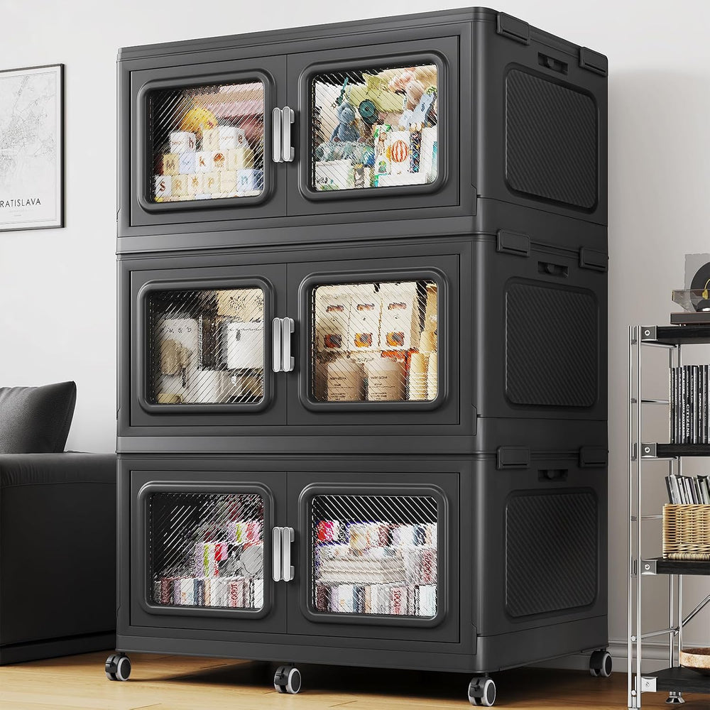 BROVIEW 660qt Extra Large Stackable Storage Bins with Lids Black 3 Pack