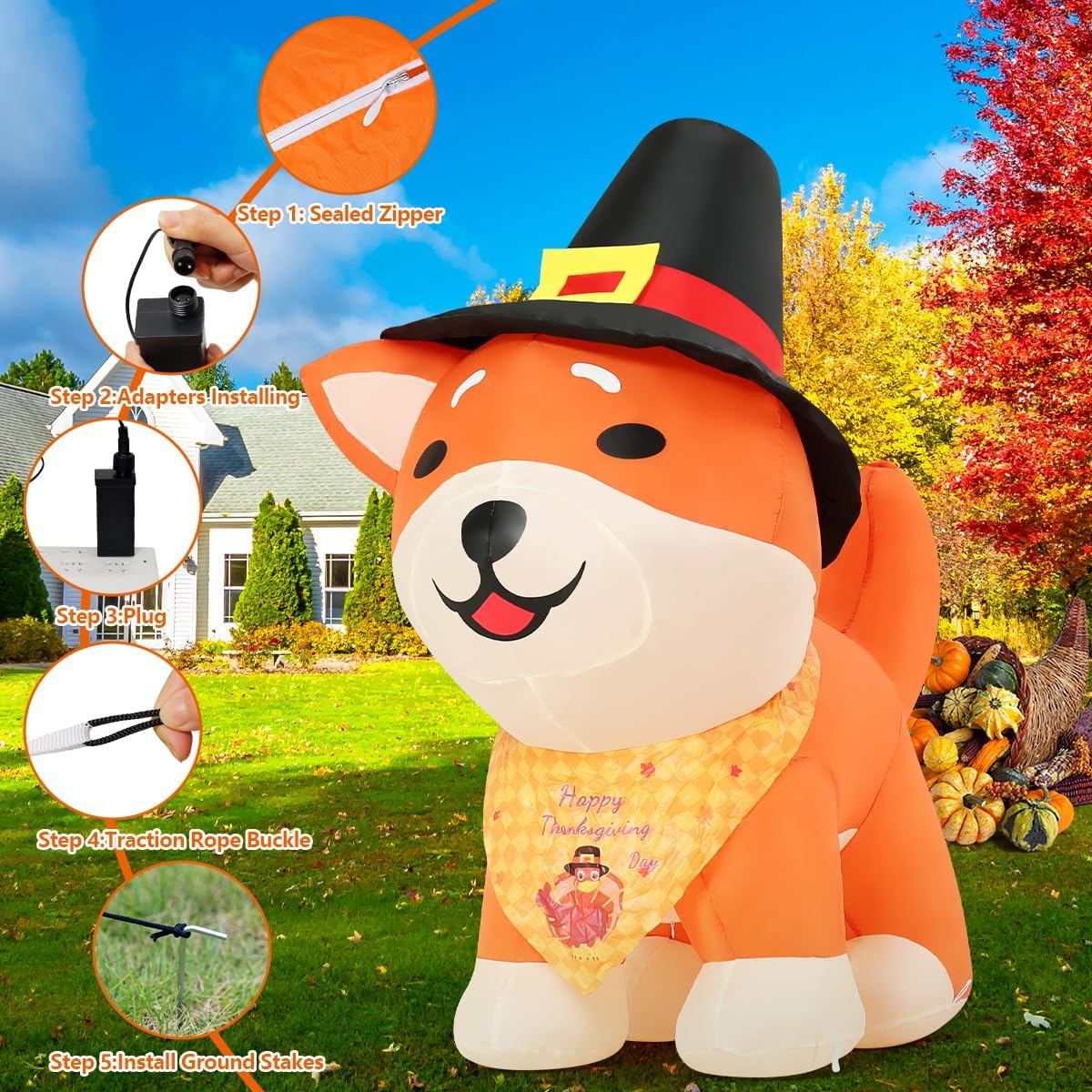 comin 4ft thanksgiving inflatables shiba inu dog in showing dimensions