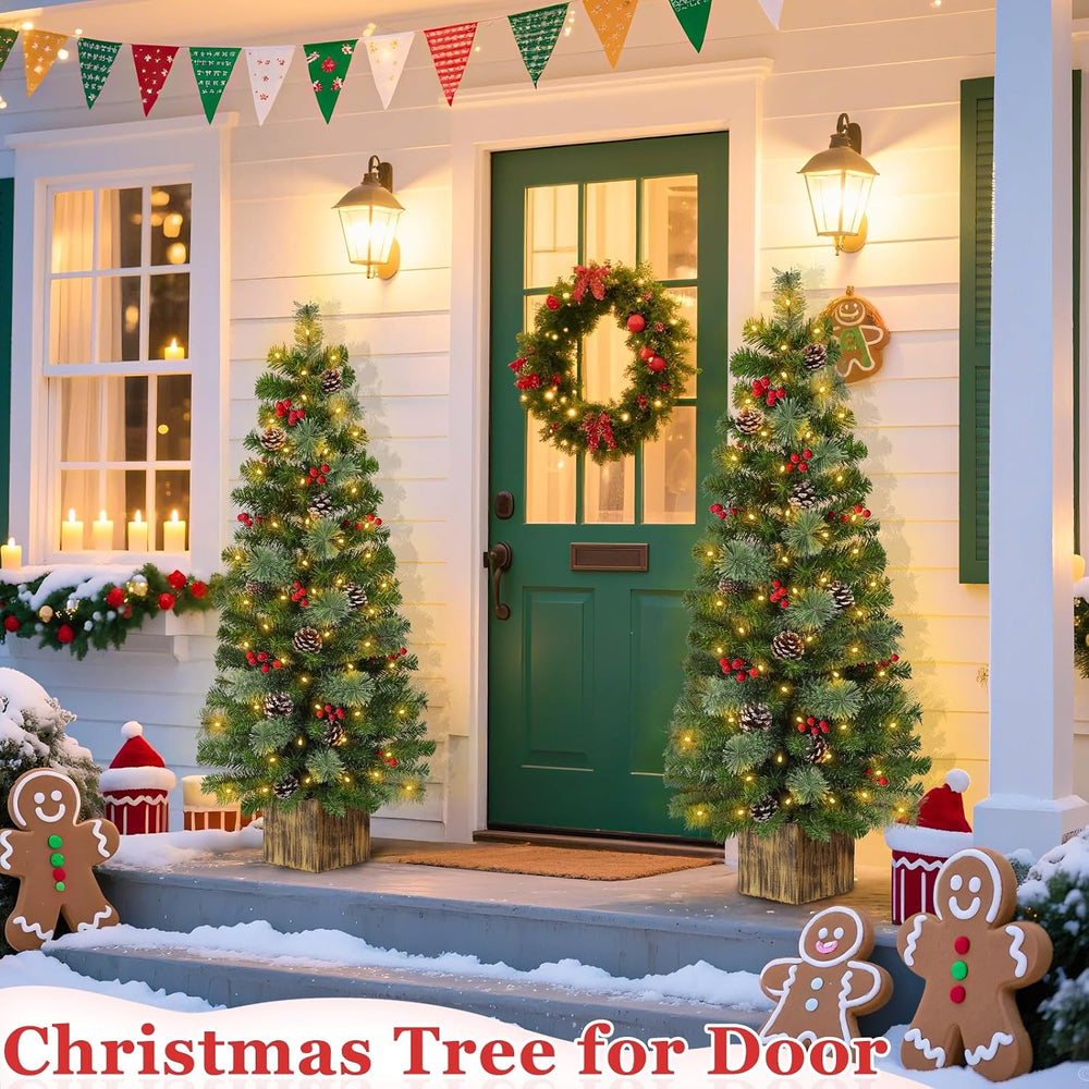 2 Pack 4 Ft Artificial Christmas Entrance Tree with 60 LED Warm White Light