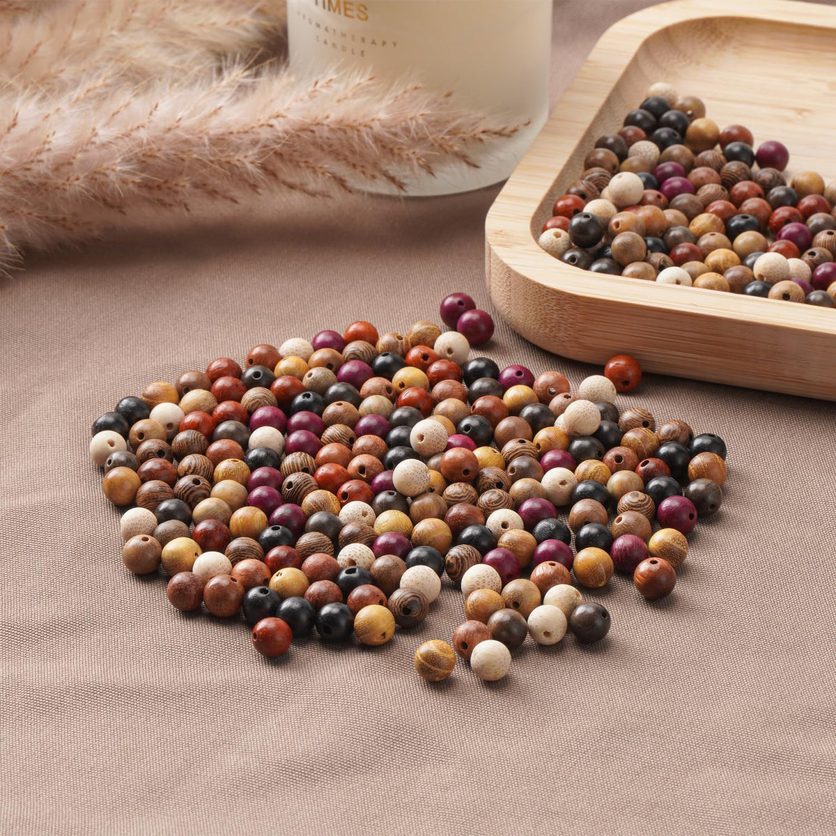 prometis 500pcs 8mm natural sandalwood round mala beads, side view