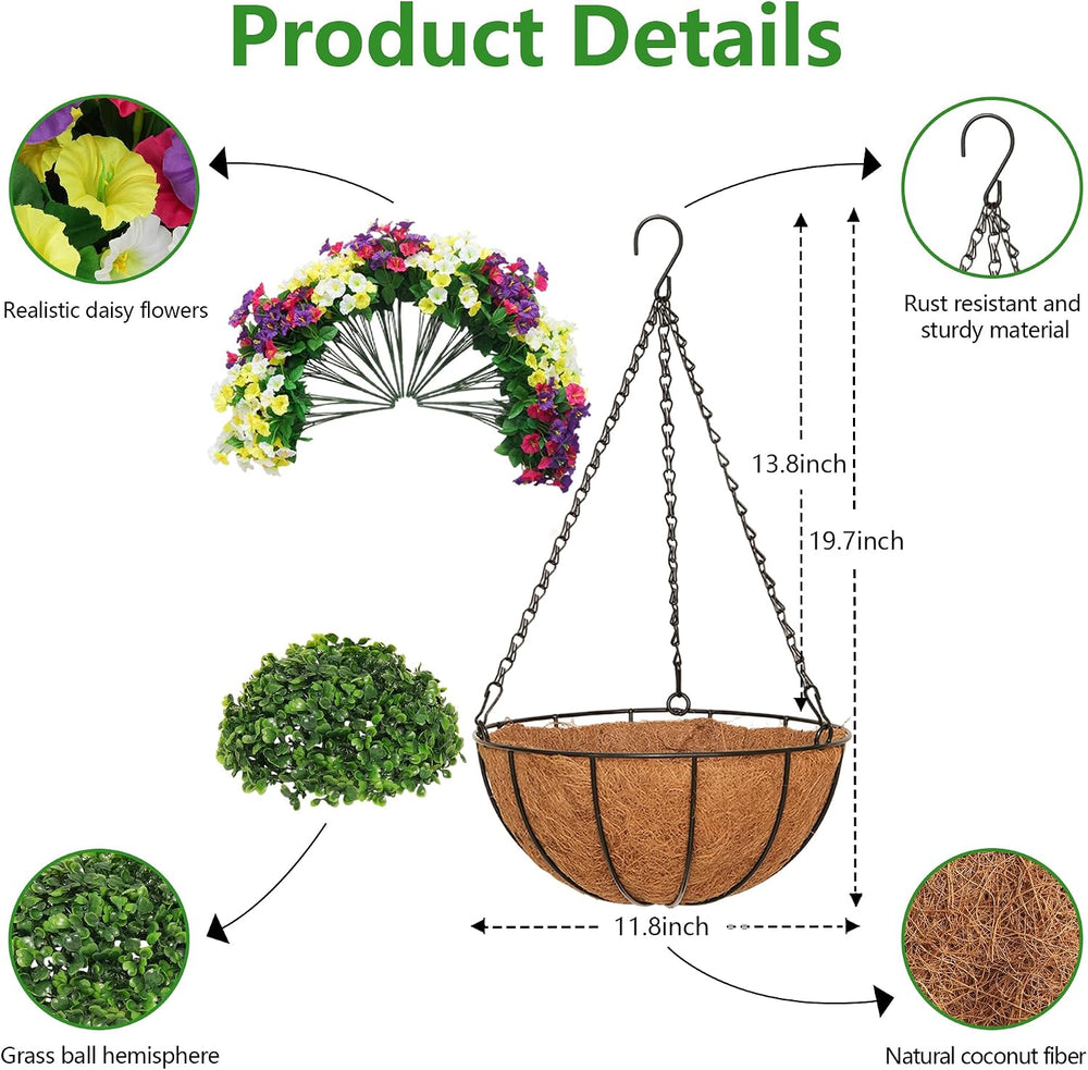 2 Set Artificial Hanging Flowers with Basket for Outdoor Decor