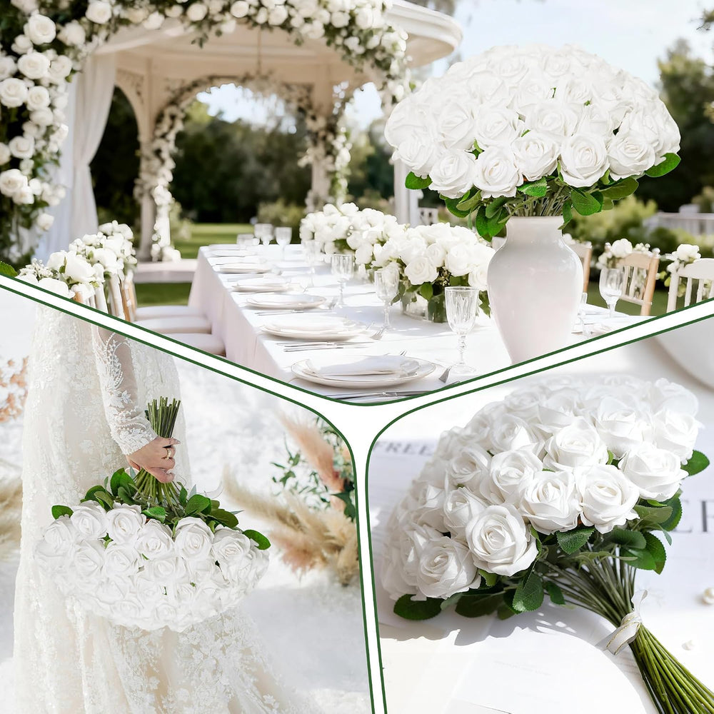 White Roses Artificial Flowers Bulk 100PC Artificial Flowers for Wedding