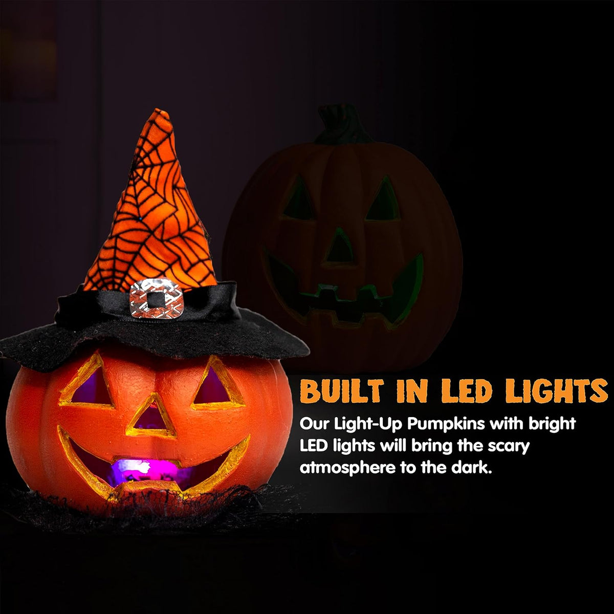 JOYIN 5 Pcs Light Up Halloween Pumpkin Decor Jack O Lantern Decorations Outdoor Indoor, Halloween Props Plastic Pumpkins Large Trick Or Treat Table Top Home Room Party Yards Supplies Favors