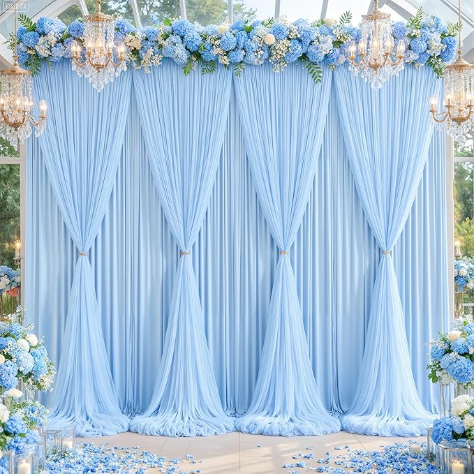 Baby Blue Tulle Backdrop Curtain for Parties Wedding,10ft x 10ft Wrinkle Free Curtain Backdrop,2 Layer Drapes for Backdrop,Polyester Back Drop for Bridal Shower Birthday Baby Shower Photography