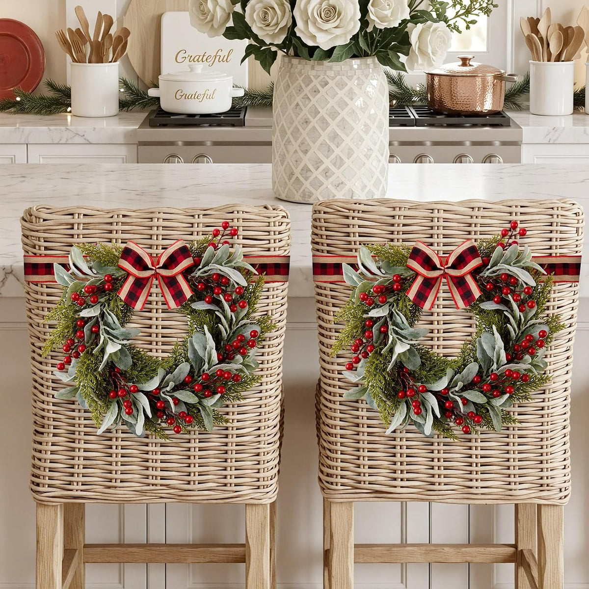 6 Pcs 9.8" Small Red Black Christmas Wreath with Ribbon, Buffalo