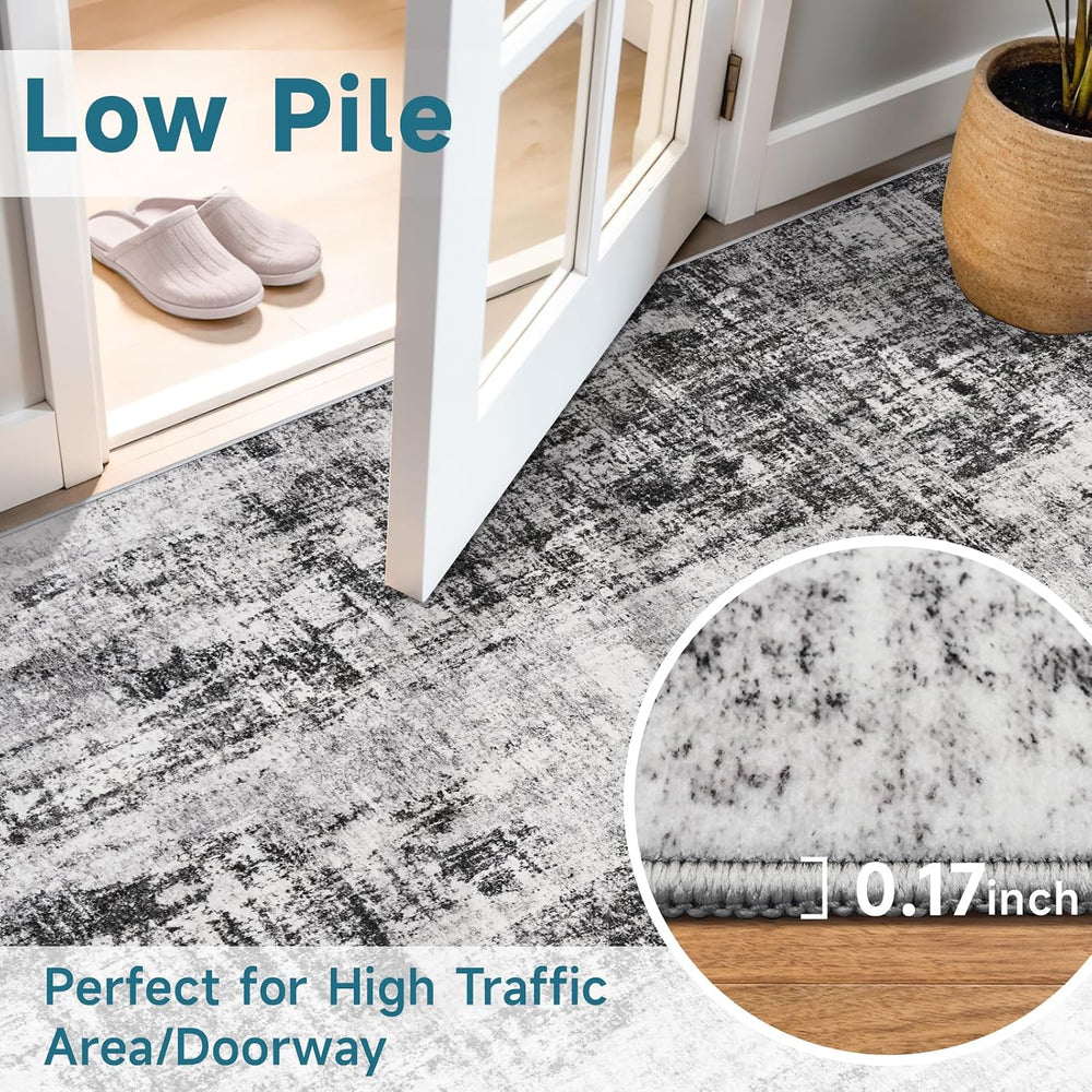 5x10 Rug for Living Room: Non-Slip Washable Hallway Runner Rug Black