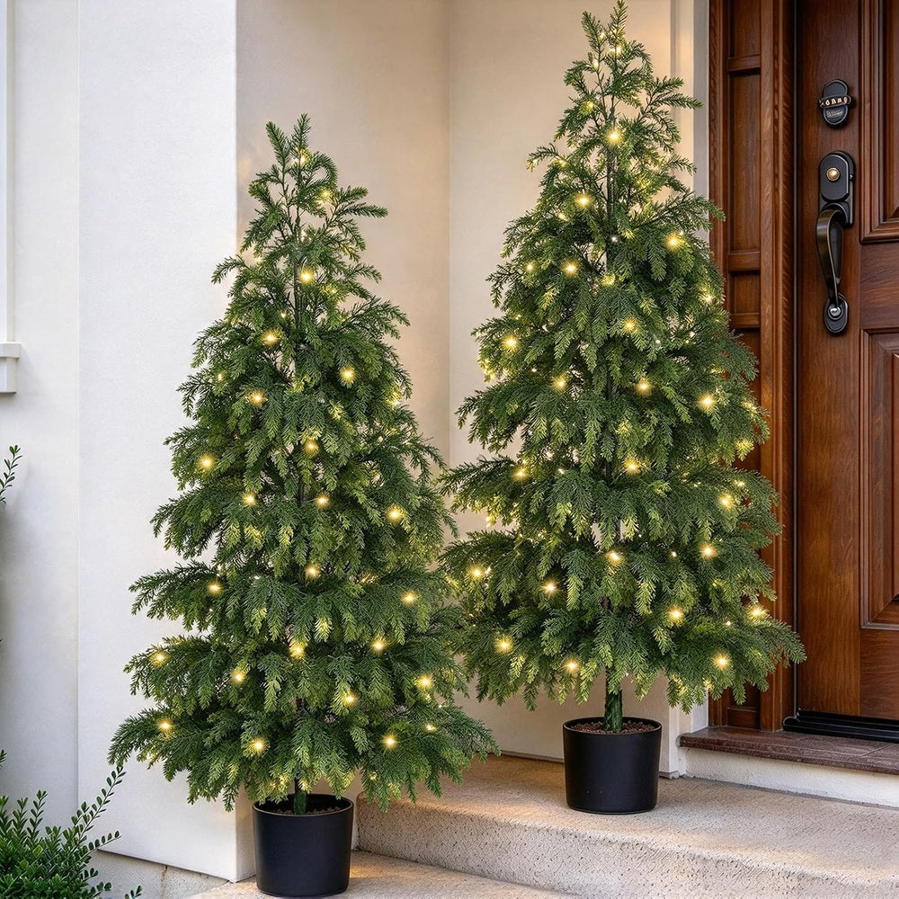 2Pack 4FT Realistic Artificial Cedar Christmas Trees with Lights