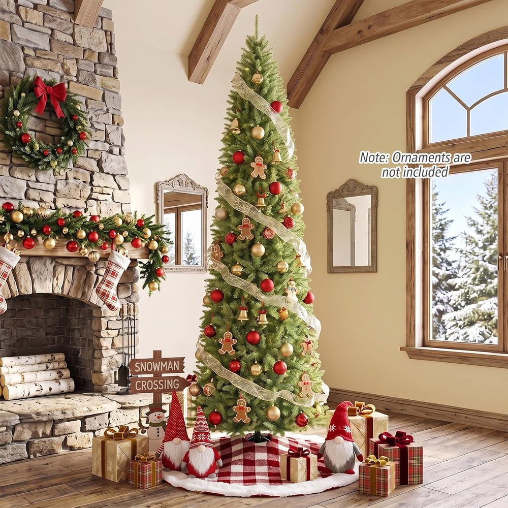 COSTWAY 10 FT Artificial Pencil Christmas Tree, Unlit, Hinged, Easy Setup