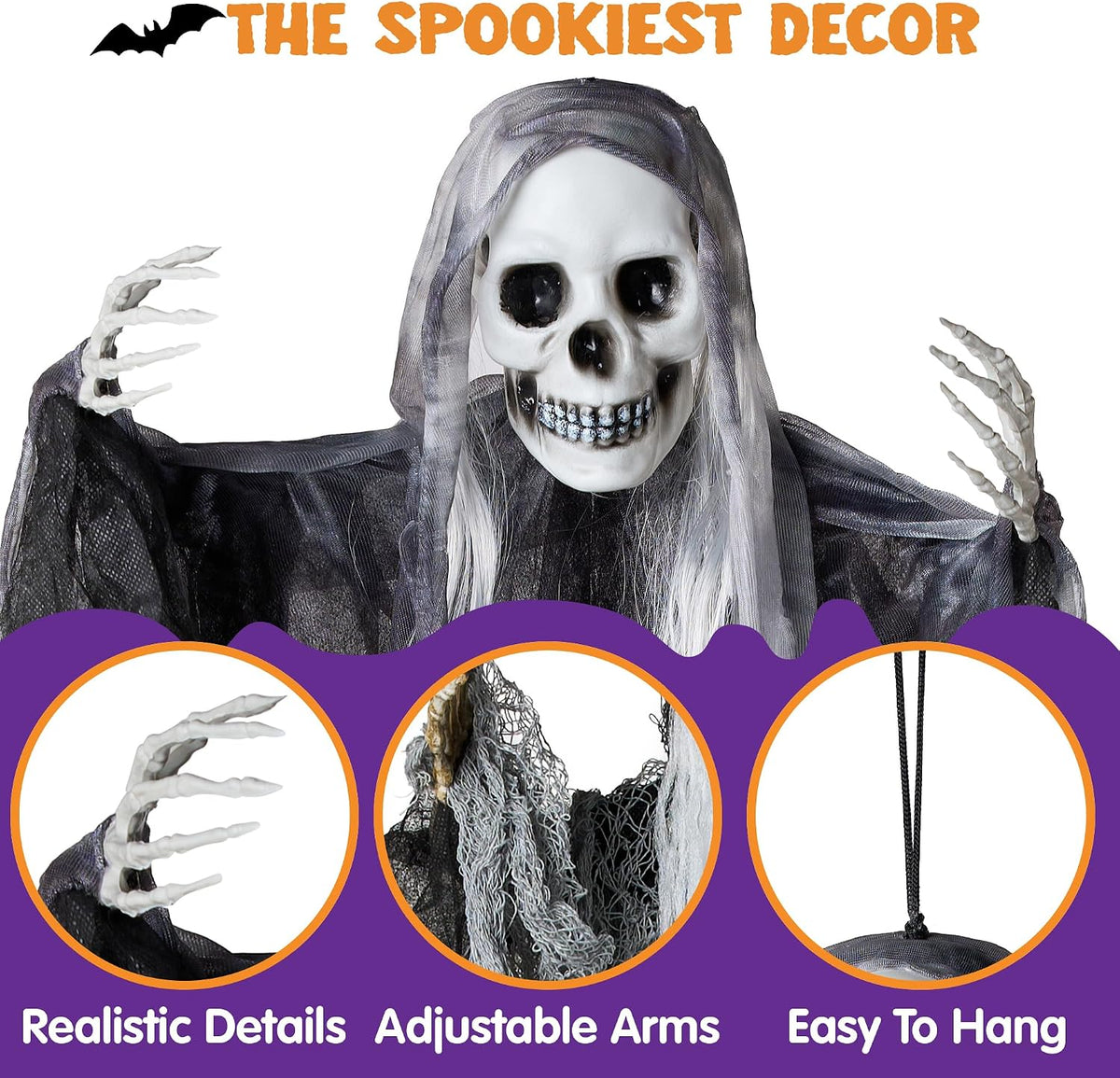 JOYIN 3 Pcs Hanging Halloween Skeleton Ghosts Decorations Outdoor, Grim Reapers for Best Halloween Outdoor Decorations, Haunted Haunted House Prop, Party Supplies