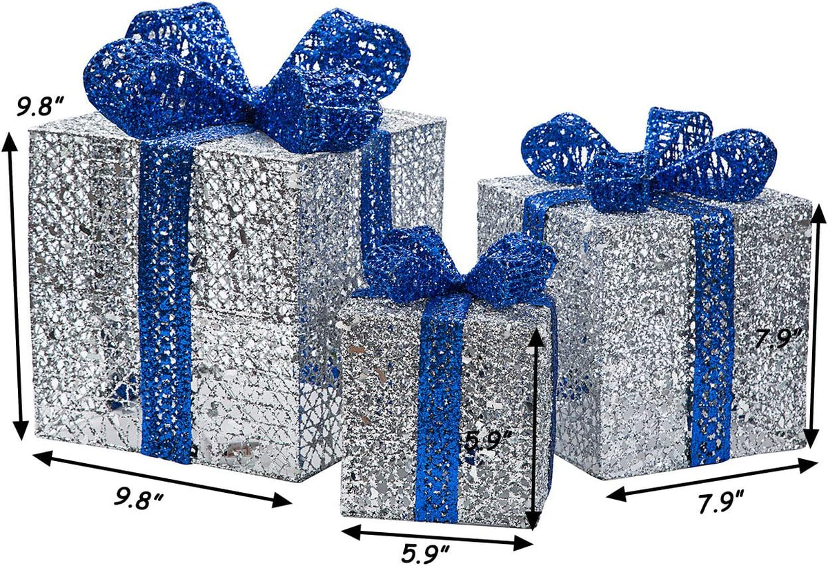 sunnyglade 3 packs christmas lighted gift boxes xmax showing dimensions