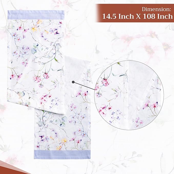 Maison d' Hermine Table Runner 100% Cotton Single Layer Table Runners 108 inches Long Decorative for Home Kitchen Dining Party Wedding Bridal Shower Spring Summer (Summer Floral, 14.50" x 108")