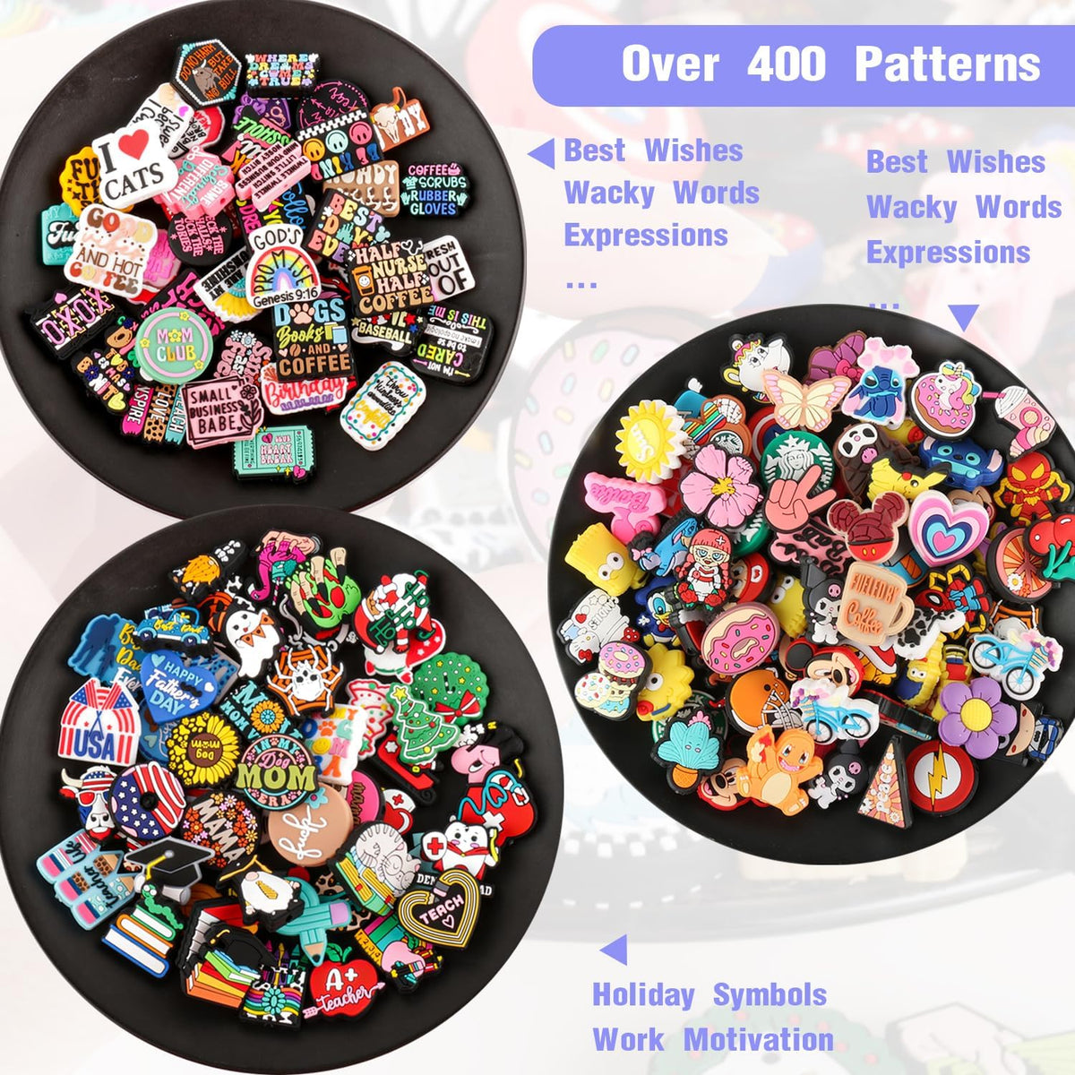 non-repeat cartoon silicone focal beads for pens, random, side view