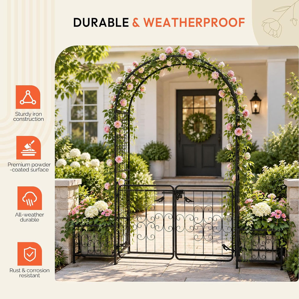 VINGLI Garden Arbor Arch with Gate and Planter Box, Wedding Arch Archway for ...