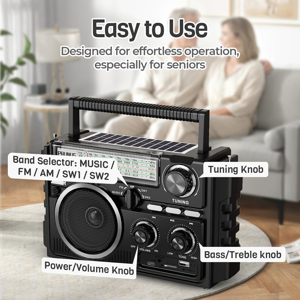 PRUNUS J-02 Portable Radio AM FM Bluetooth, Dual-Antenna,Transistor Radio